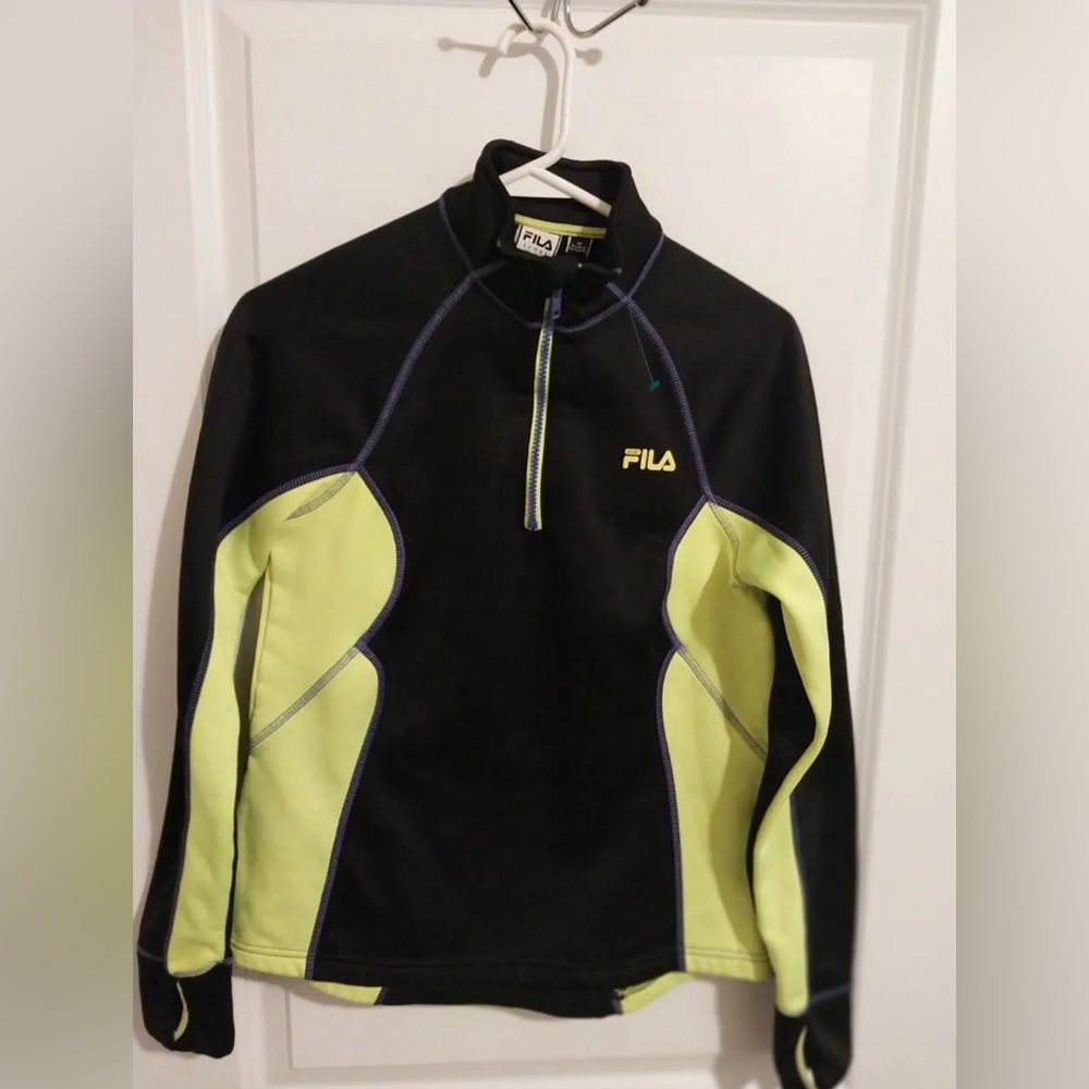 Women FILA Black Neon Yellow 1/4 Zip Jacket Medium